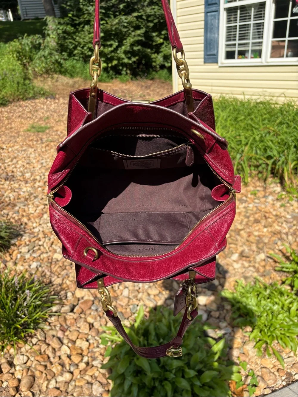 Coach Oxblood Red Pebble Leather Dreamer Satchel Bag 38551